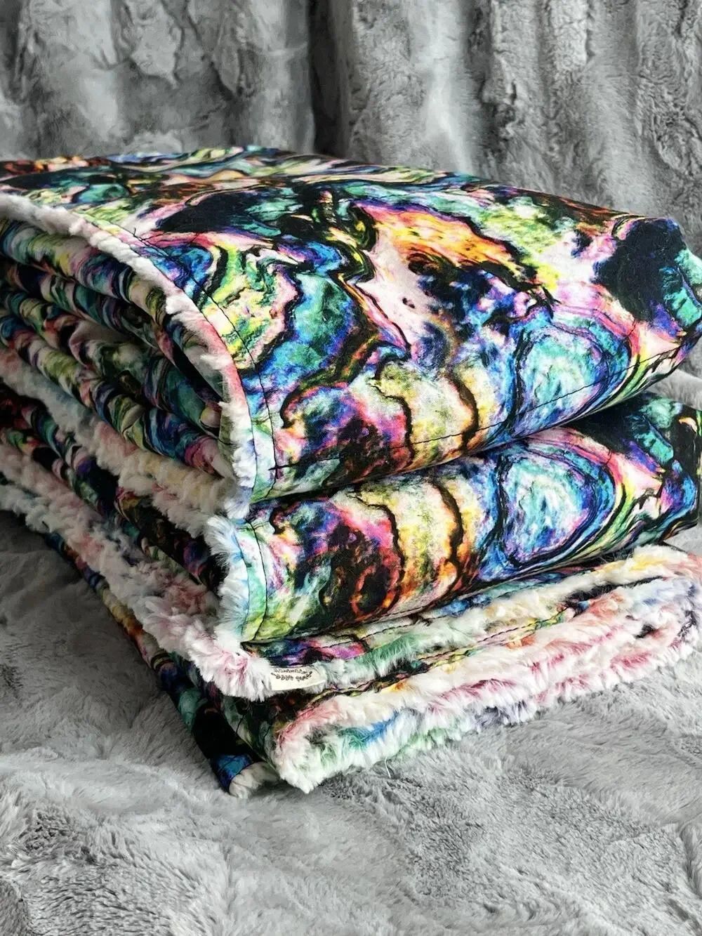 Handmade Luxe Cuddle Prism Minky Blanket Rainbow Geode Oversized Throw 53x81